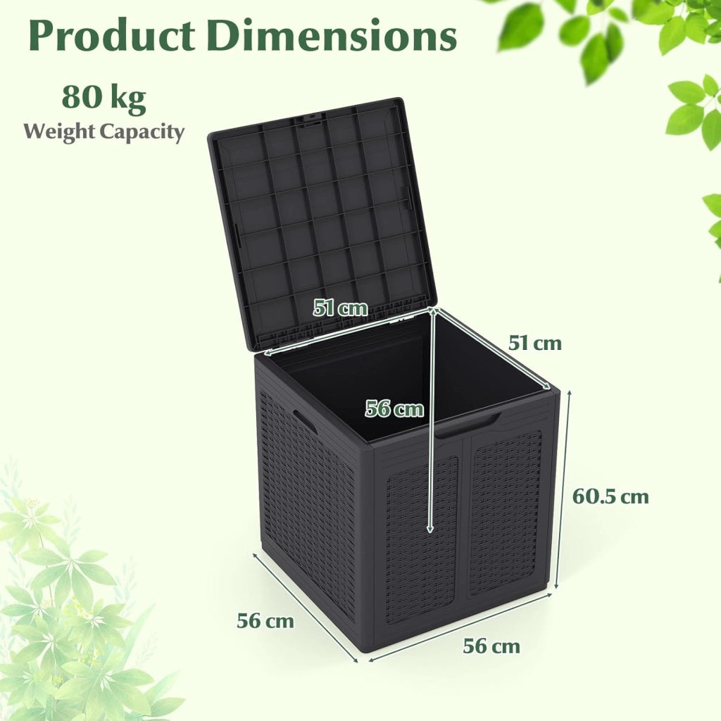 Baule da Giardino 145 L, Baule da Esterno con Coperchio con Coperchio Bloccabile, Contenitore per Cuscini in Plastica, Multibox Impermeabile Esterni, 56X56X61 cm