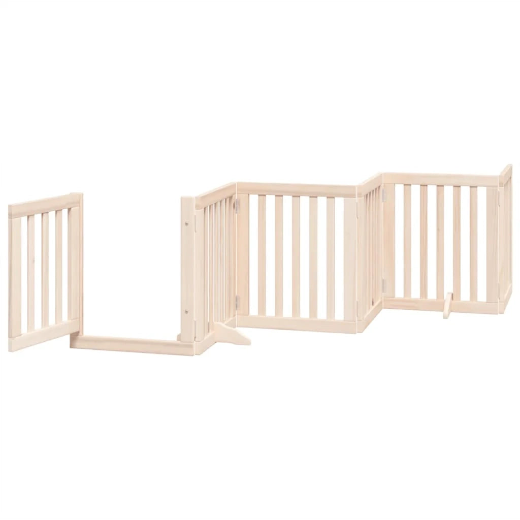 Cancelletto di sicurezza per cani con porta pieghevole 9 pannelli in legno di pioppo marrone 02_0023334
