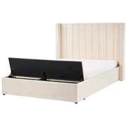 Letto matrimoniale velluto bianco sporco rete a doghe e cassapanca 140 x 200 cm stile moderno glam