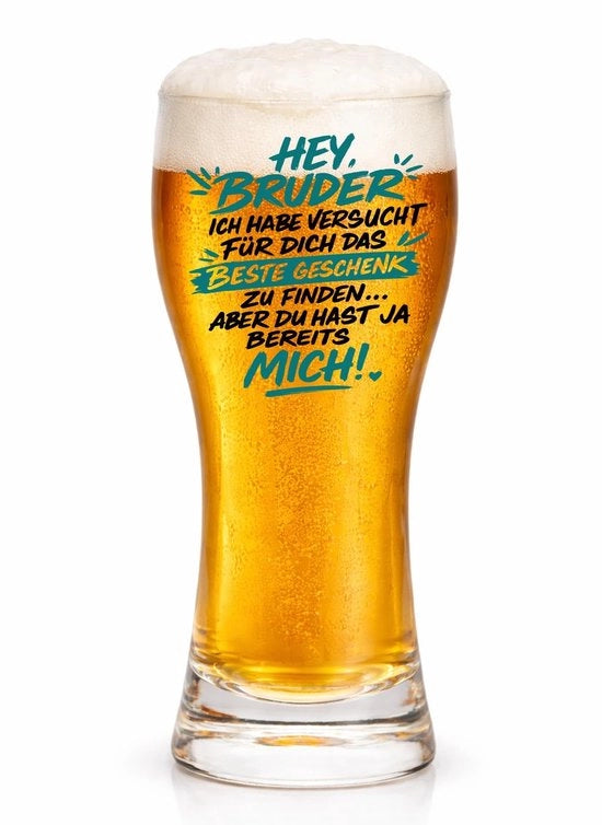 Bicchiere da birra 470 ml con frase motivazionale - Regalo divertente per il fratello - Regalo di compleanno - Natale - Idea di regalo originale - Adatto per birra di malto di segale - Bicchiere da regalo