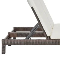 Lettino Prendisole a 2 Posti, Sdraio in Acciaio e Rattan, Schienale Regolabile, 196 x 120 x 28cm Marrone e Bianco Crema