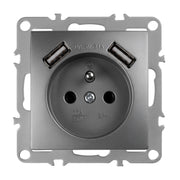 Presa Singola Con Messa A Terra + 2x Usb-a Oste Jnh003-g Grey