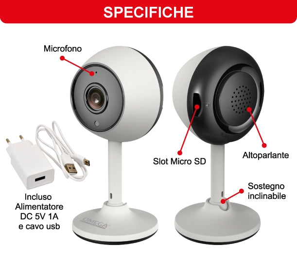 Telecamera Smart WiFi Mini Full HD 1080P Bianca – Rilevamento Umano, Visione Notturna, Audio Bidirezionale