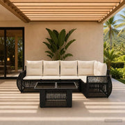 Set Divano da Giardino 6 pz Nero e Bianco Crema polyrattan 3436942