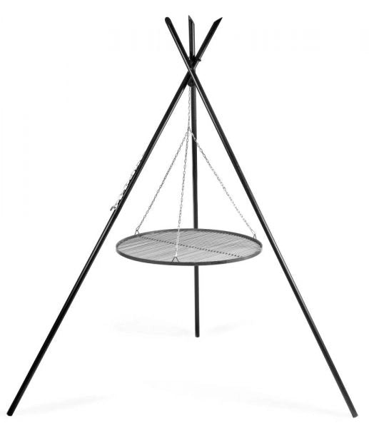 Barbecue Treppiede “TIPI” da 210 cm con Griglia in Acciaio Naturale da 70 cm