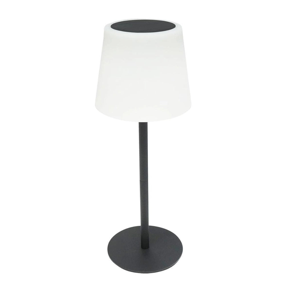 Lampada solare LED ricaricabile 2W con pannello solare 0,7W, batteria 3,7V 1200mAh, USB 5V 1A, IP65, per esterni, 3000K, Nero