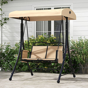 Dondolo da Giardino 2 Posti con Tetto Parasole Regolabile e Tasche Laterali Beige