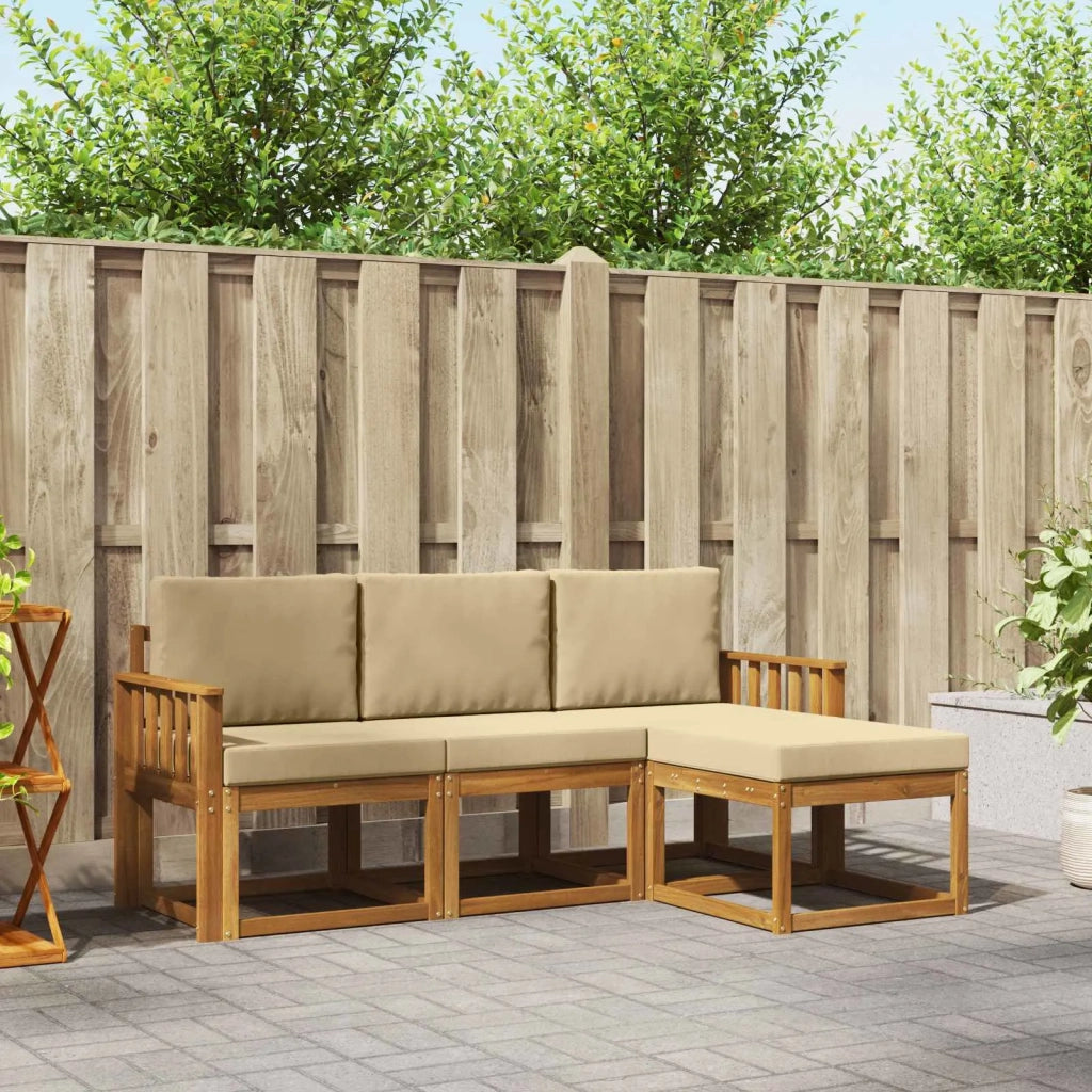 Set di divani da esterno con cuscino 4 pcs Naturale e Beige 3366216