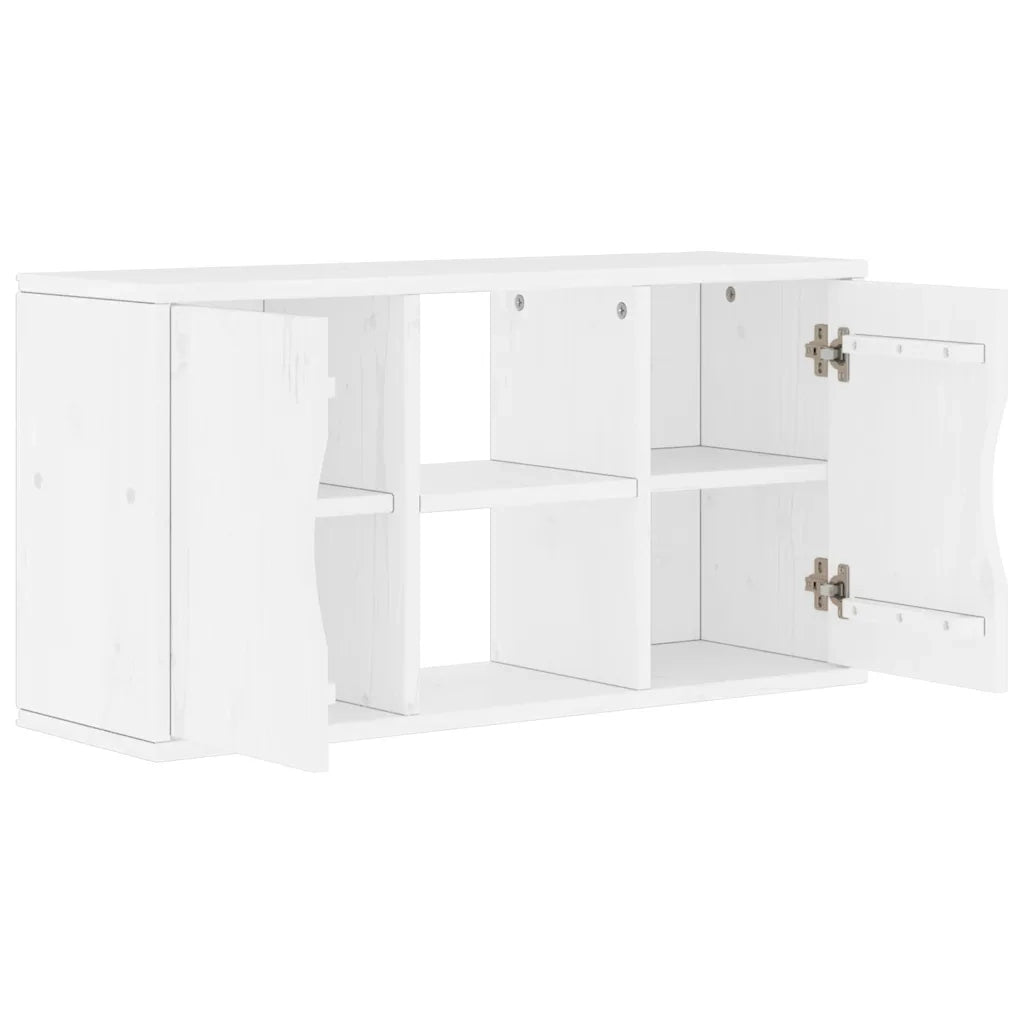 Mobile Porta TV ODDA Bianco 79x24x40 cm Legno Massello di Pino