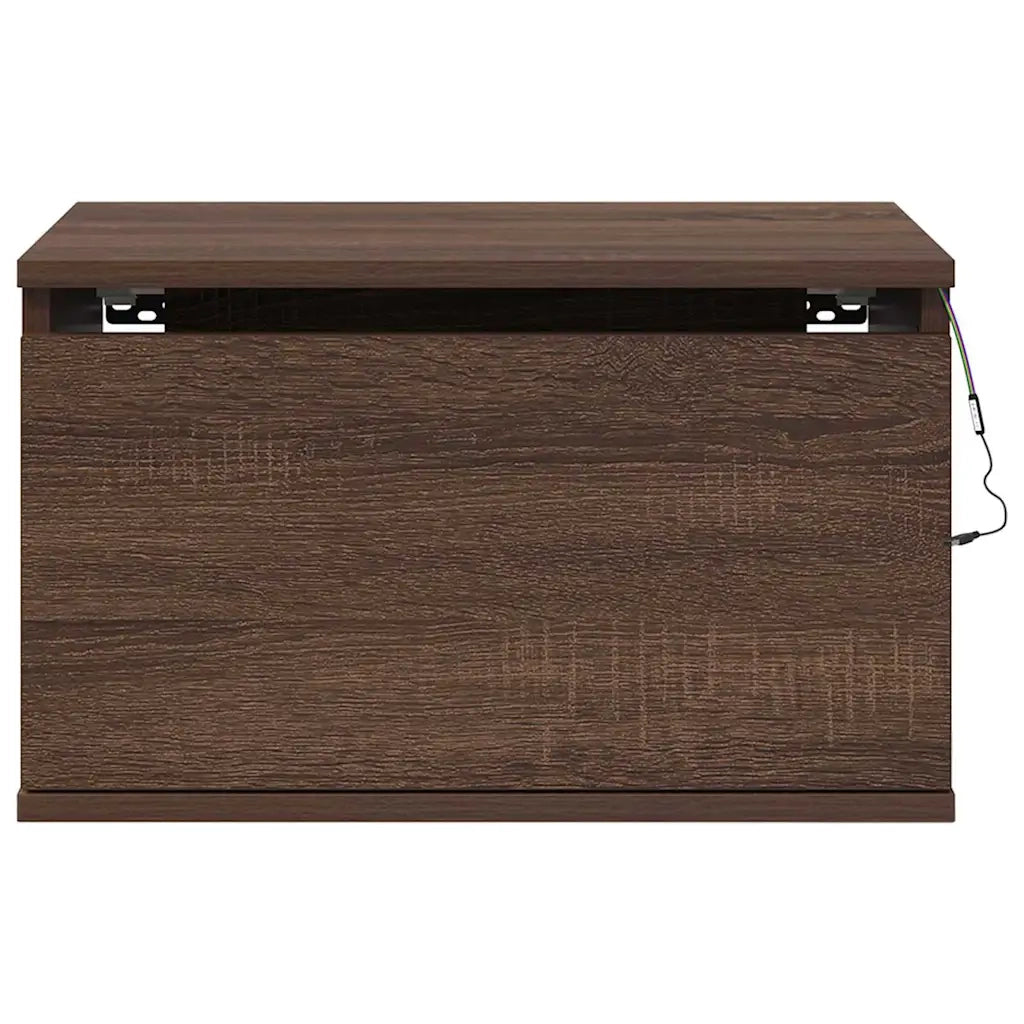 Comodini a Parete con luci LED 2 pz Rovere Marrone 836839