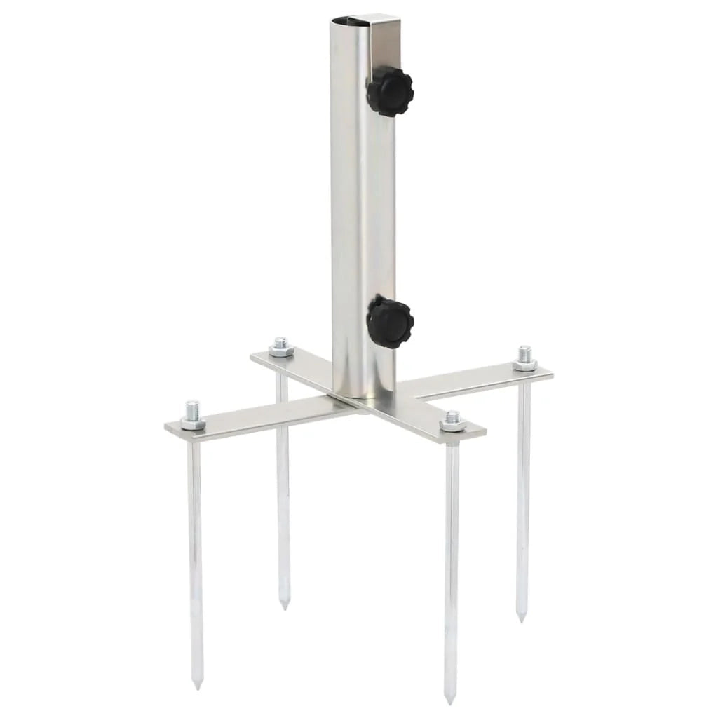 Base per ombrellone con picchetti da terra 30,5 x 25 x 45 cm stabile e sicura design moderno in acciaio argentato 02_0056364