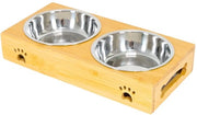 Ciotola per cani e gatti, Ciotola per alimenti per cani e gatti, Doppia ciotola in acciaio inossidabile, Base in bambù antiscivolo (acciaio inossidabile, doppia)