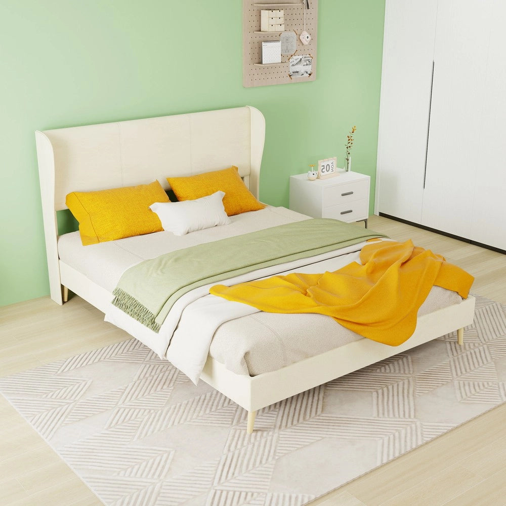 Letto Imbottito con Testiera Morbida e Materasso ¨C MINIMAL ¨C Beige 140x200