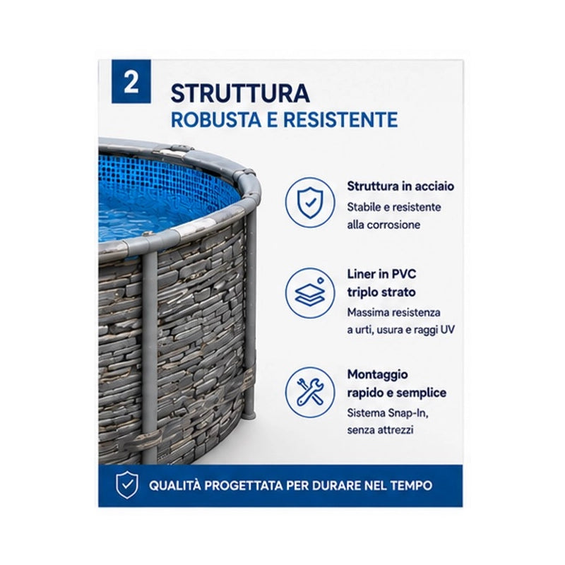 Piscina Fuori Terra Summer Waves by Ezooza Ø 549 x 132 cm Kit Completo: Pompa SkimmerPlus Scaletta, Copertura Kit Pulizia