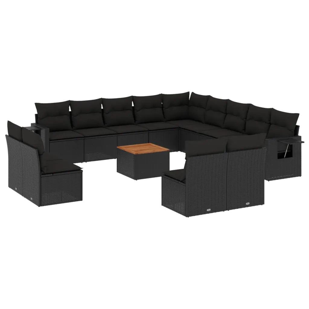 Set Divani da Giardino 14pz con Cuscini in Polyrattan Nero 3257147