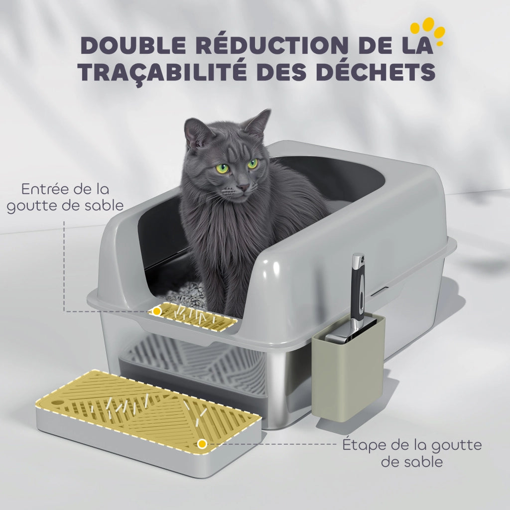Lettiera per Gatti in Acciaio Inox ¨C Zephmum ¨C Grigio 60x40x20