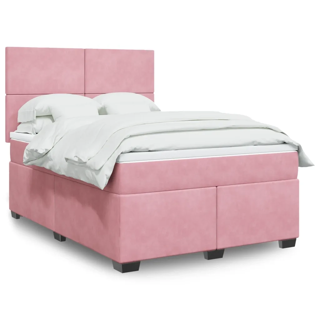 Giroletto a Molle con Materasso Rosa 140x200 cm in Velluto 3293229