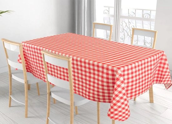 Tavolo in Coton con Disegno Rustico a Tessuto a Quadretti per Cucina e Sala da Pranzo - 140 x 240 cm
