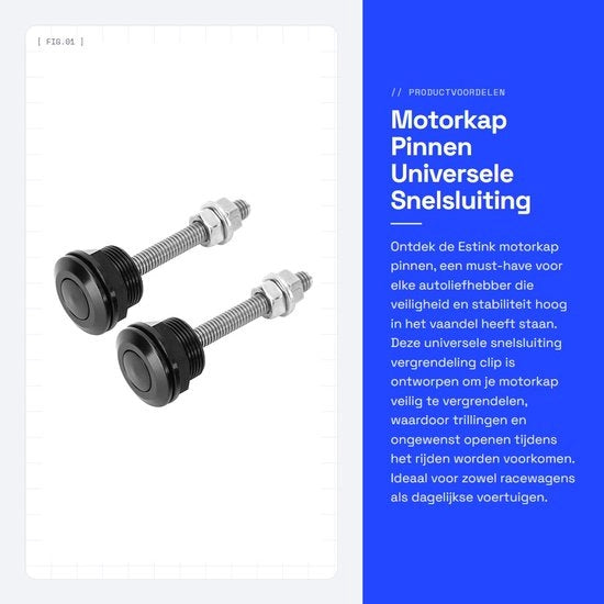 Pignone di chiusura universale per coperchio motore - Set di maniglie a pressione - Lega di alluminio - 22mm - 2 pezzi - Chiusura sicura - Blocco coperchio motore