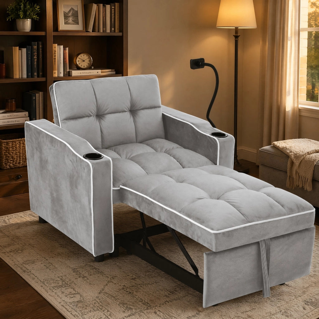 DIVANO LETTO 3 in 1 83x167x76 cm Grigio antico bianco in schiuma