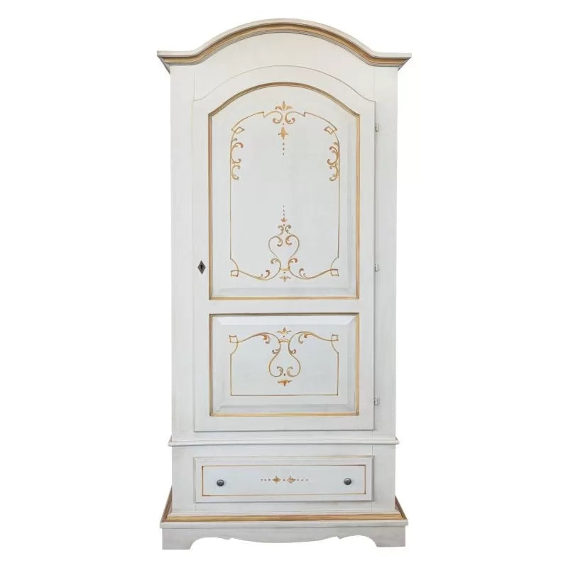 Armadio shabby 1 porta legno bianco anticato decori filo arancione 96x56x196 - Mobili 2G