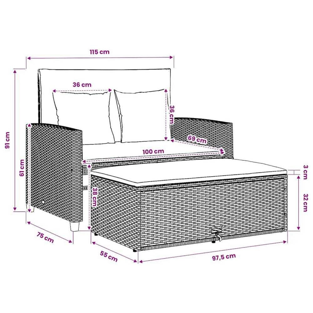 2-seater Garden Sofa With Cushions, Grey Poly Rattan