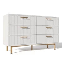 Credenza Moderna con 6 Cassetti per Soggiorno e Cucina, Piedi e Maniglie Dorati, 120x40x75.5 cm, Bianco