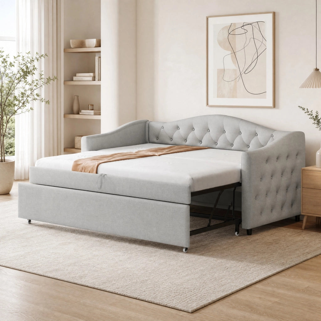 DESMIU Divano Letto 90 × 200 cm 1 posto con USB, senza materasso, in lino, grigio