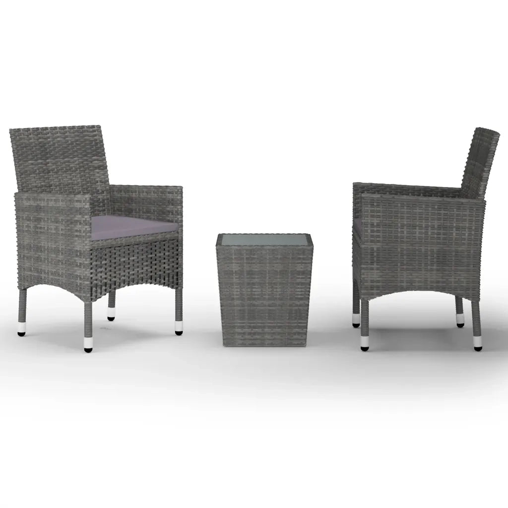 Set Bistrot Giardino 3 pz Polyrattan e Vetro Temperato Grigio cod mxl 37908