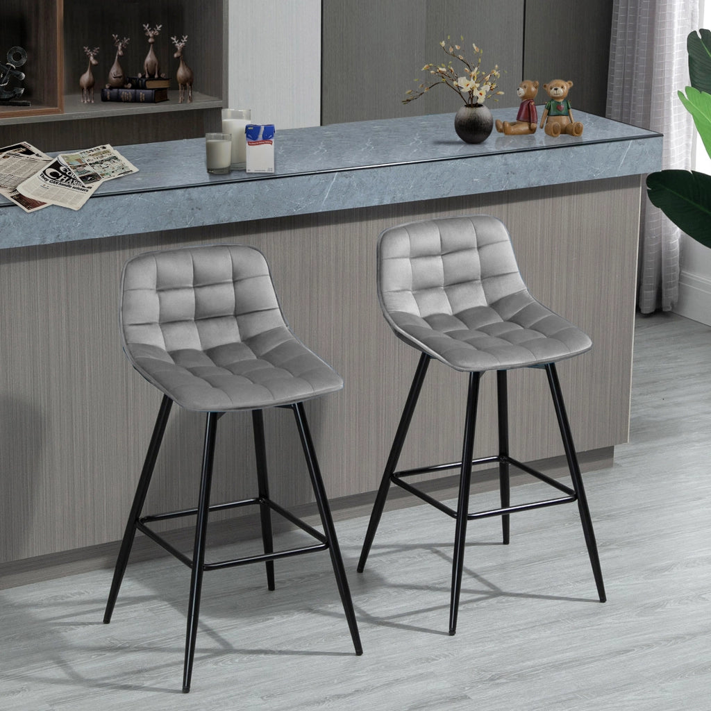 Sgabello Alto con Schienale e Poggiapiedi ¨C zephmum ¨C Tessuto Effetto Velluto Grigio 45x47x88