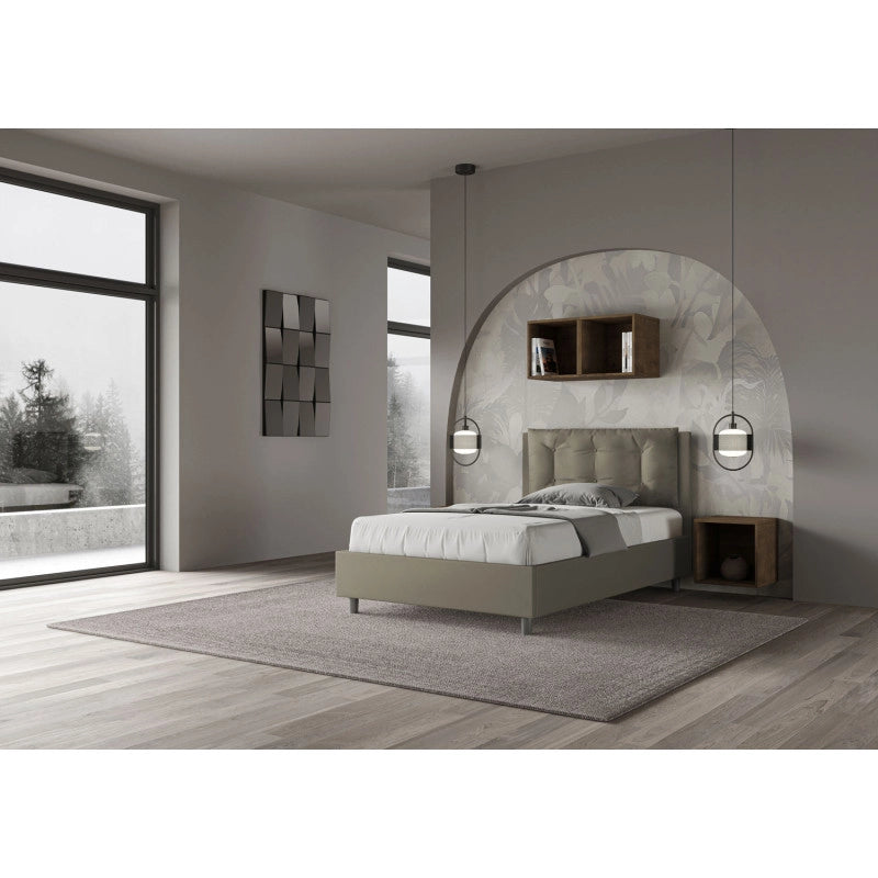 Letto imbottito Piazza e mezzo 120x210 cm Large - Similpelle,Cappuccino,Con rete