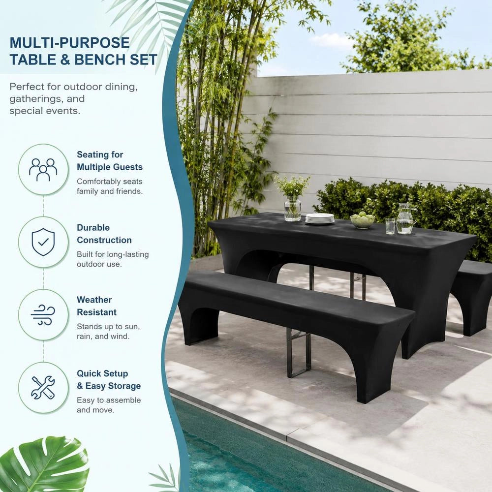 Three-piece Protective Cover Set For Beer Tables/benches, Stretch, Anthracite