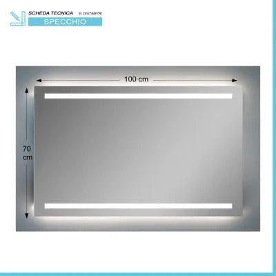 Specchio reversibile 100x70 fasce LED retroilluminate e illuminazione perimetrale