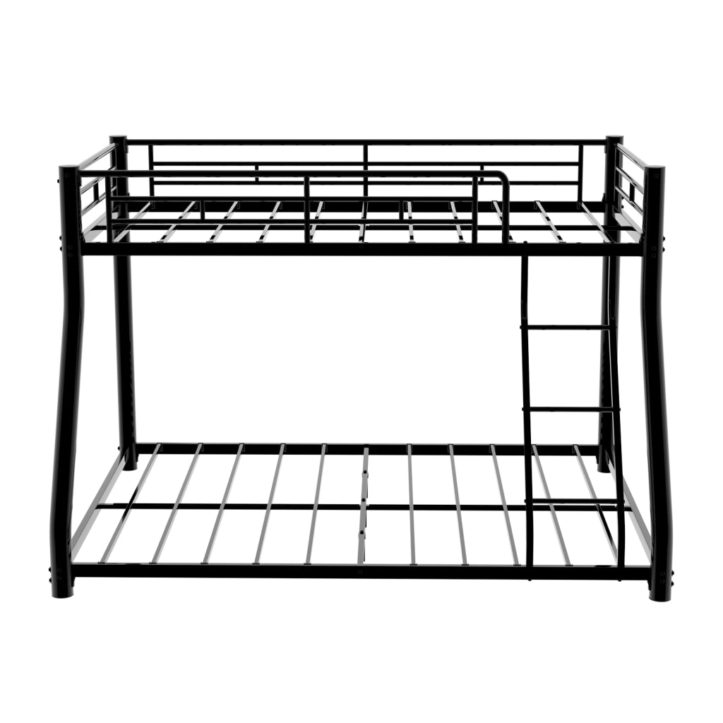 Letto a castello due livelli 90 × 190 e 140 × 190 cm con scala e sponde in ferro nero