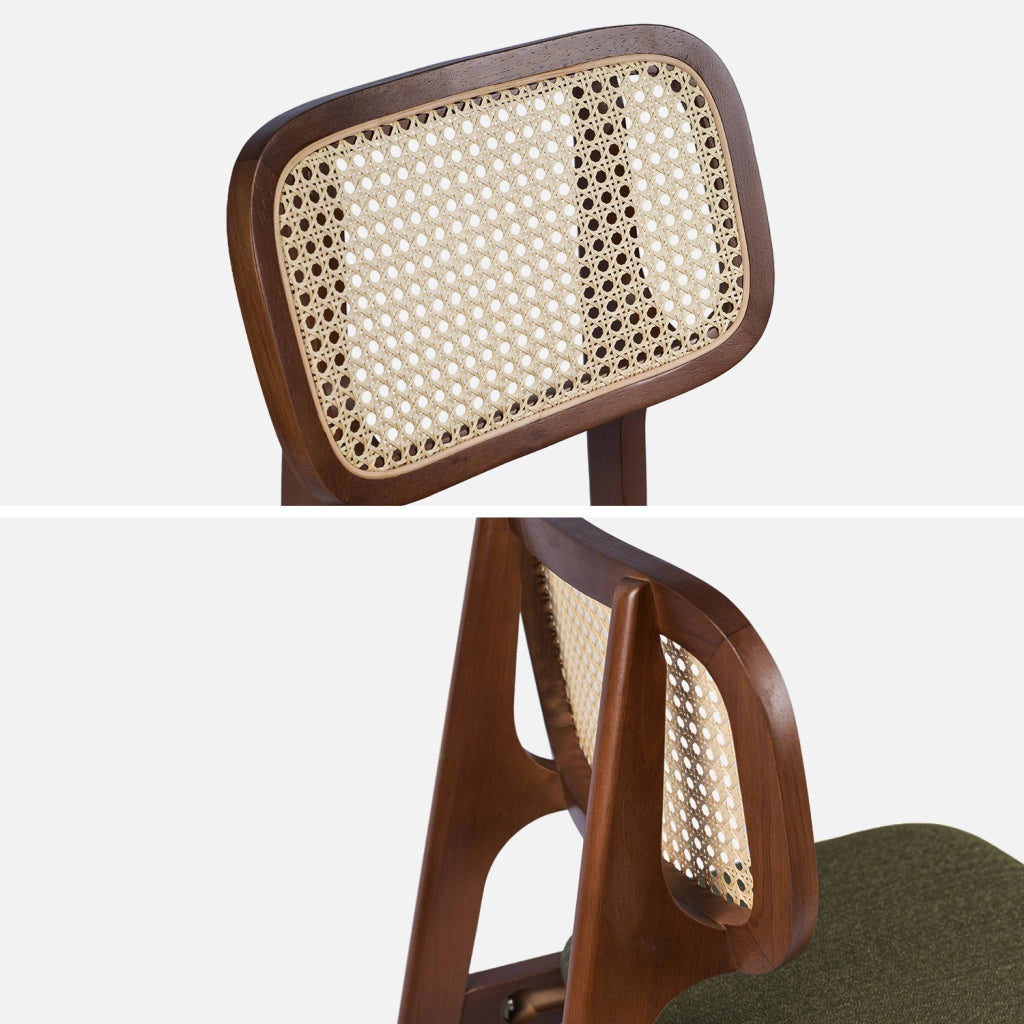 Set 2 sgabelli da bar vintage in legno di hevea con impagliatura e