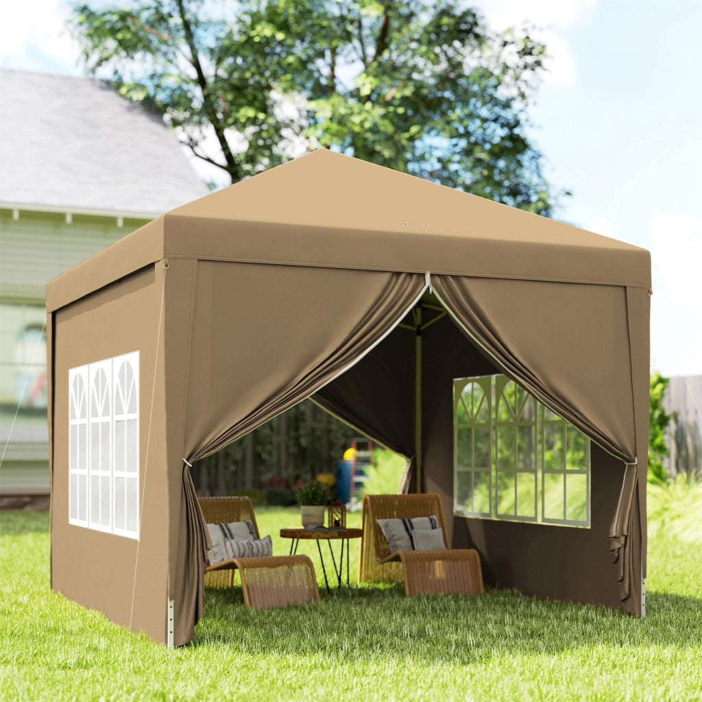 Gazebo da Esterno 3x3 m Pieghevole con 4 Pannelli Laterali in Acciaio e Tessuto Oxford Cachi