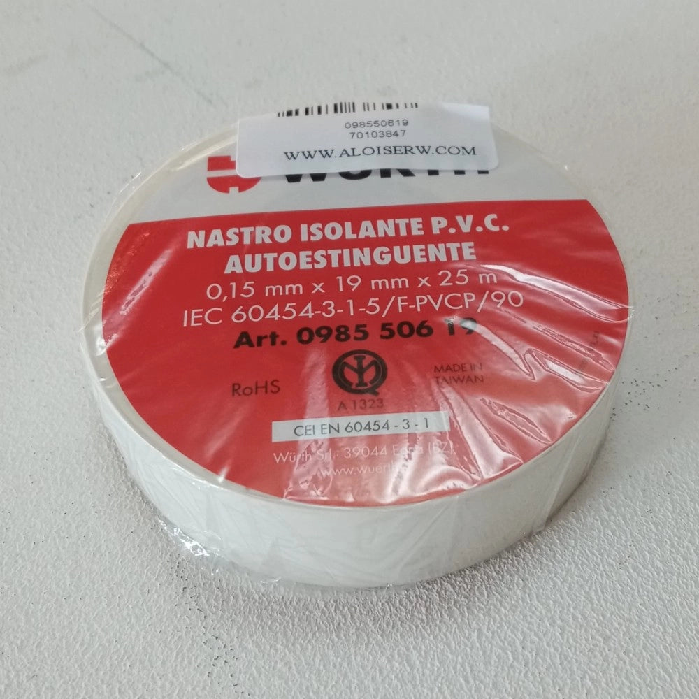 Nastro isolante bianco 0,15 x 19mm x 25mt in pvc autoestinguente