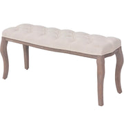 Panca in Legno Massello e Lino 110x38x48 cm Bianco Crema cod mxl 54531