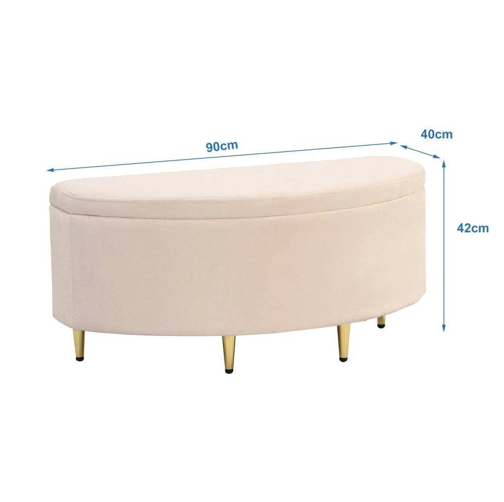 Panca contenitore in velluto 90 x 40 x 42 cm Beige
