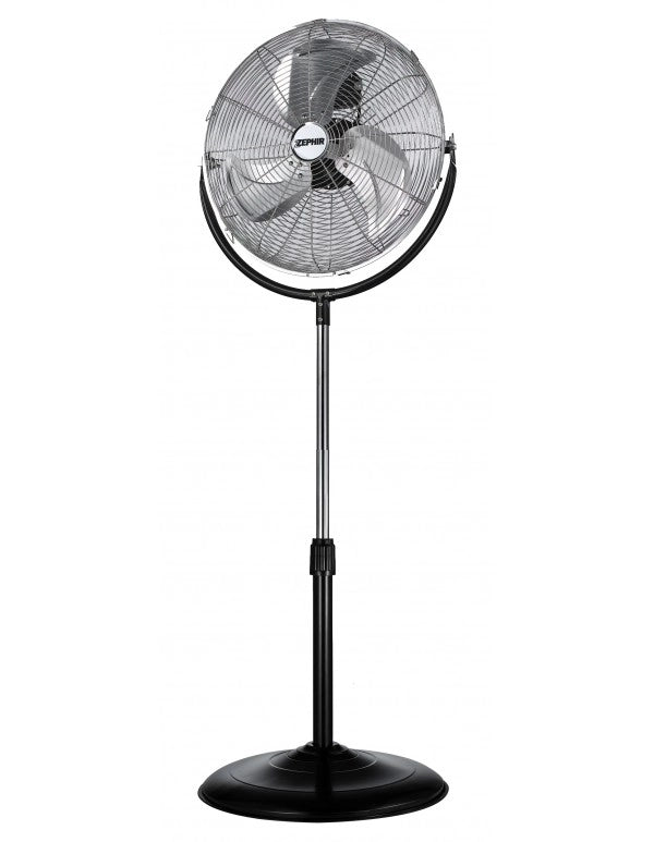 Zephir Ventilatore a Piantana Cromato 50 cm con Pale, 120W, 3 Velocità, Oscillazione Automatica, Altezza Regolabile 150 cm, Silenzioso per Grandi Ambienti