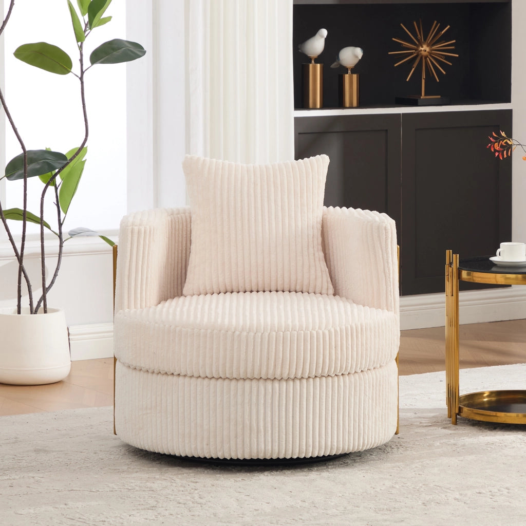 SEDIA Girevole 76x79x78 cm in Cord Beige con vano contenitore