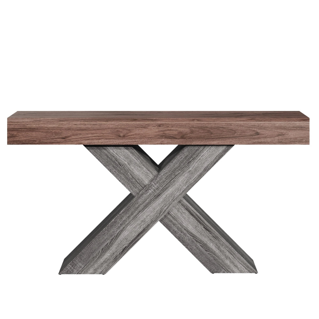 Consolle con supporto a X - per ingresso - in truciolare - 140x30x80 cm - noce