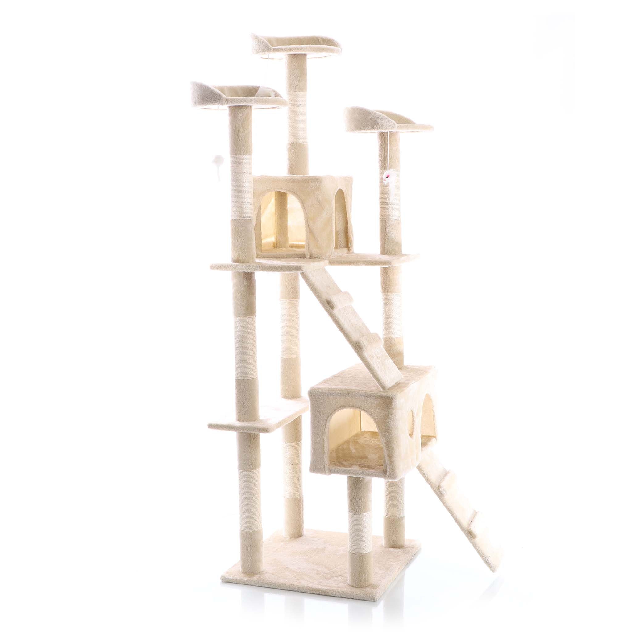 Albero tiragraffi beige 170 cm con piattaforme, cuccette e scale