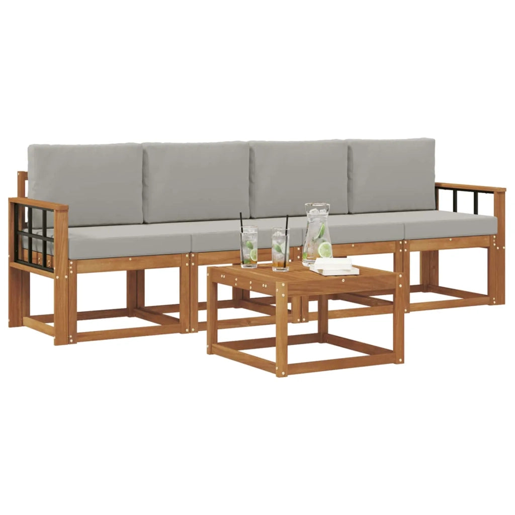 Set di divani da esterno 5 pcs Grigio Naturale e Chiaro