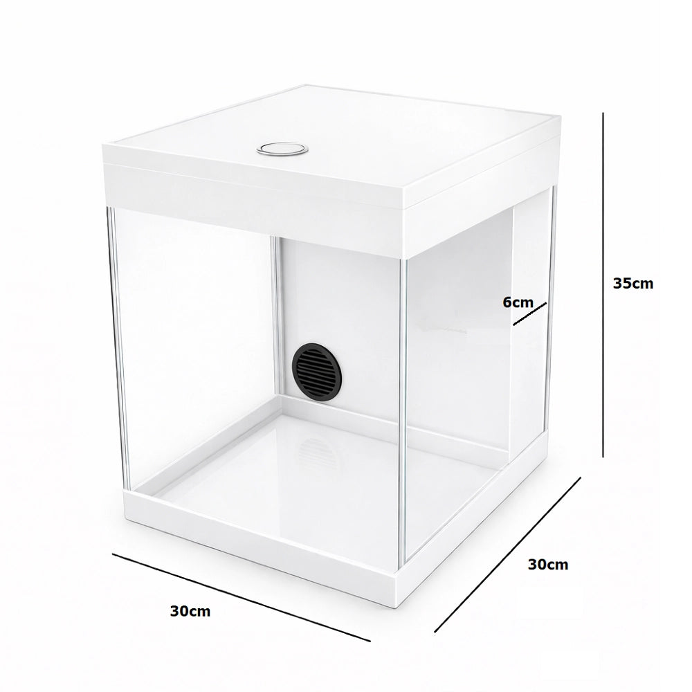 AquariumLine Cube Complete 30 Bianco - acquario cubico cm30x30x35h con filtro posteriore, pompa e illuminazione LED