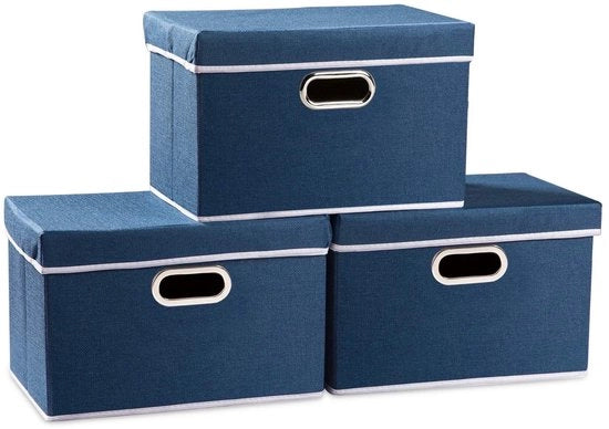 Scatole di archiviazione pieghevoli con coperchio - 3 pezzi - 38x25x25cm - Materiale tessuto decorativo