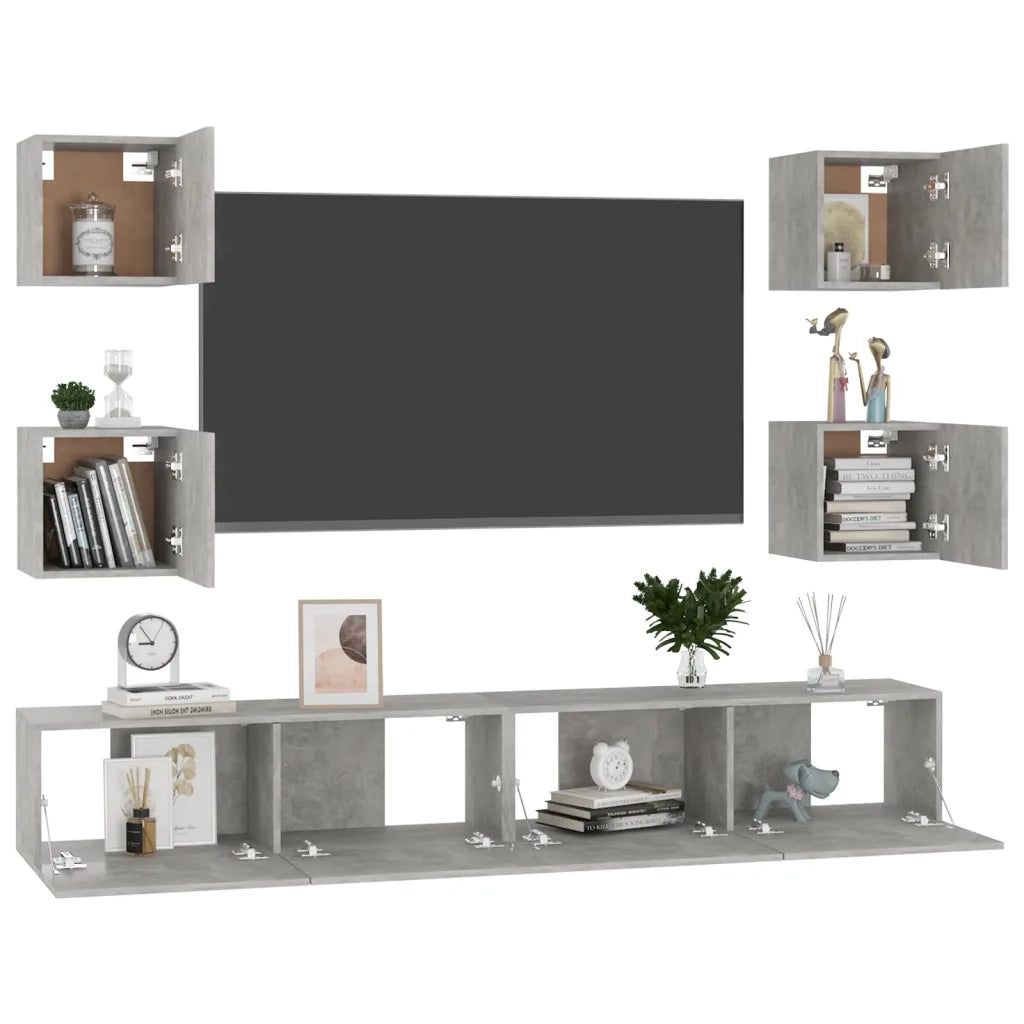 Set di Mobili Porta TV 6 pz Grigio Cemento in Legno Multistrato cod mxl 64434