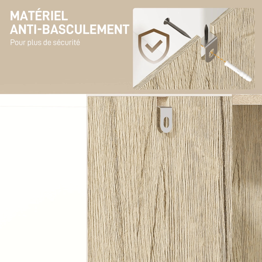 Mobile Sottolavabo Bagno con 2 Ante e Piedi Acciaio ¨C zephmum ¨C Bianco e Legno 60x30x60 cm