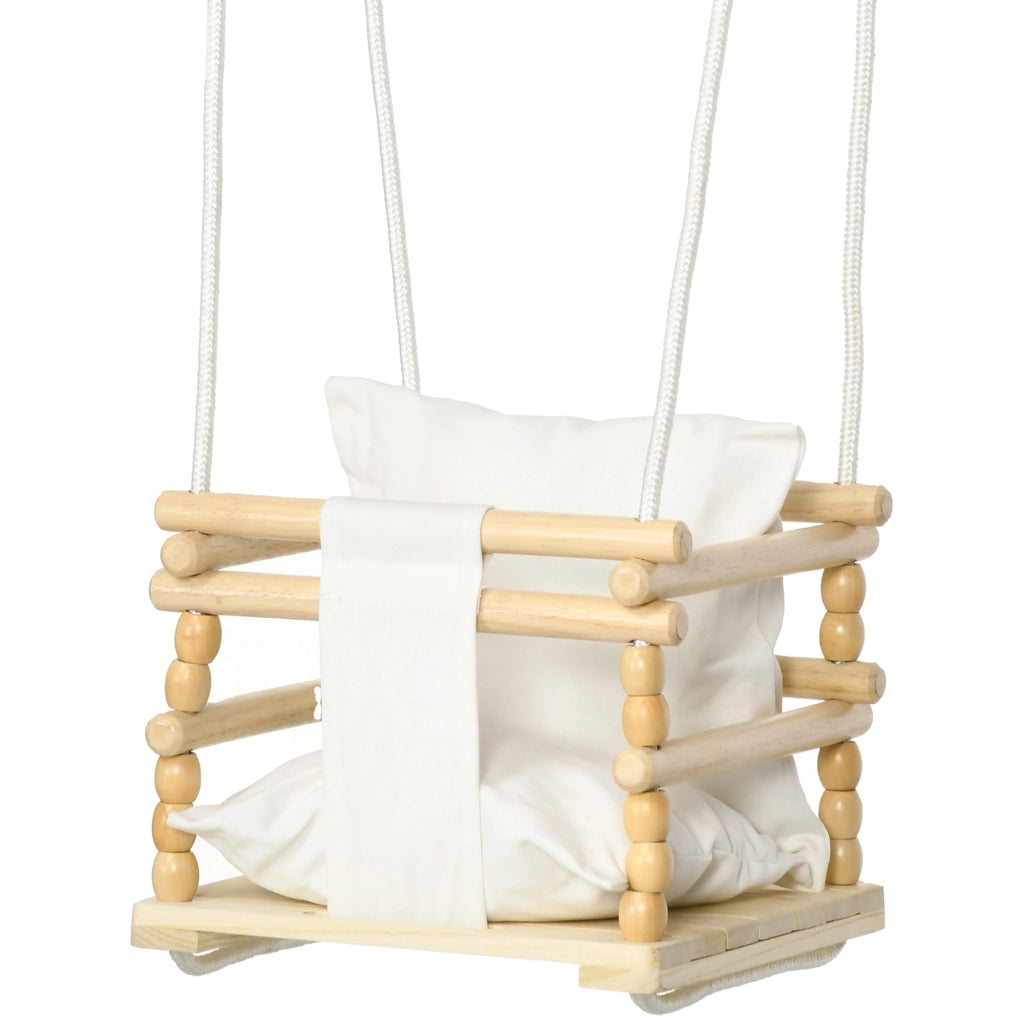 Altalena Bambini in Legno e Cotone con Cuscino Regolabile ¨C zephmum ¨C 30x30x110-180 cm