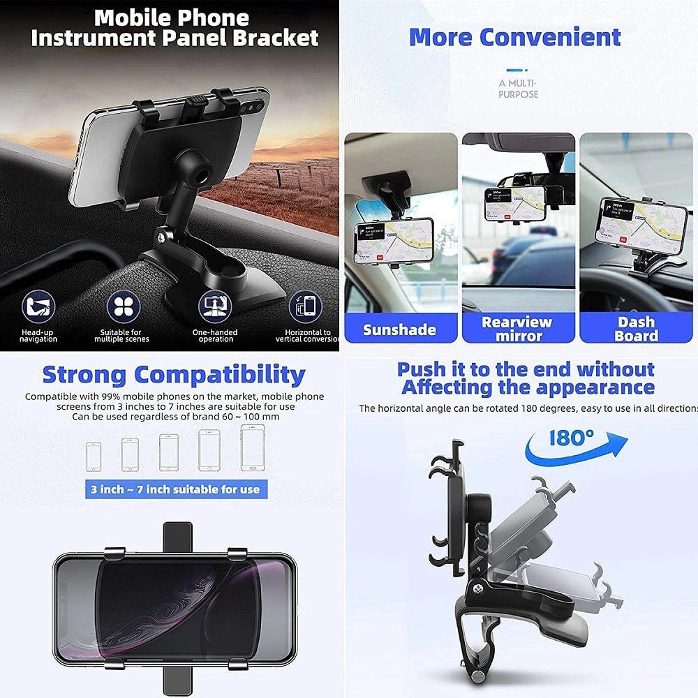 Trade Shop - Supporto Telefono Per Cruscotto Auto Clip Molla Regolabile A 360° Gps Smartphone -